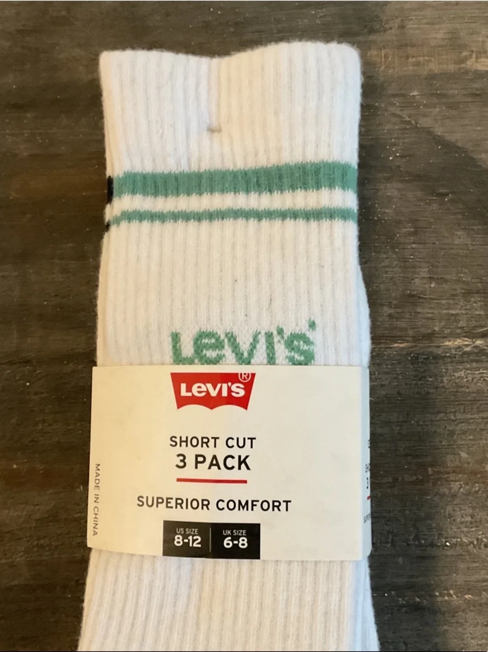 Levi's White Short Cut Socks with Mint Stripe - 3 Pack